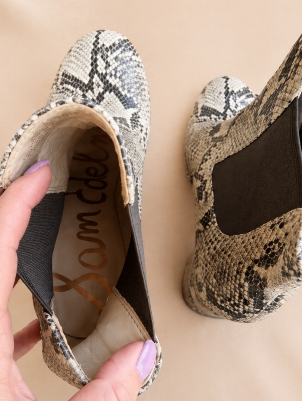 Sam Edelman Abella Platform Chelsea Boots Snake Print Leather Size 8 Chunky Heel - Picture 4 of 11